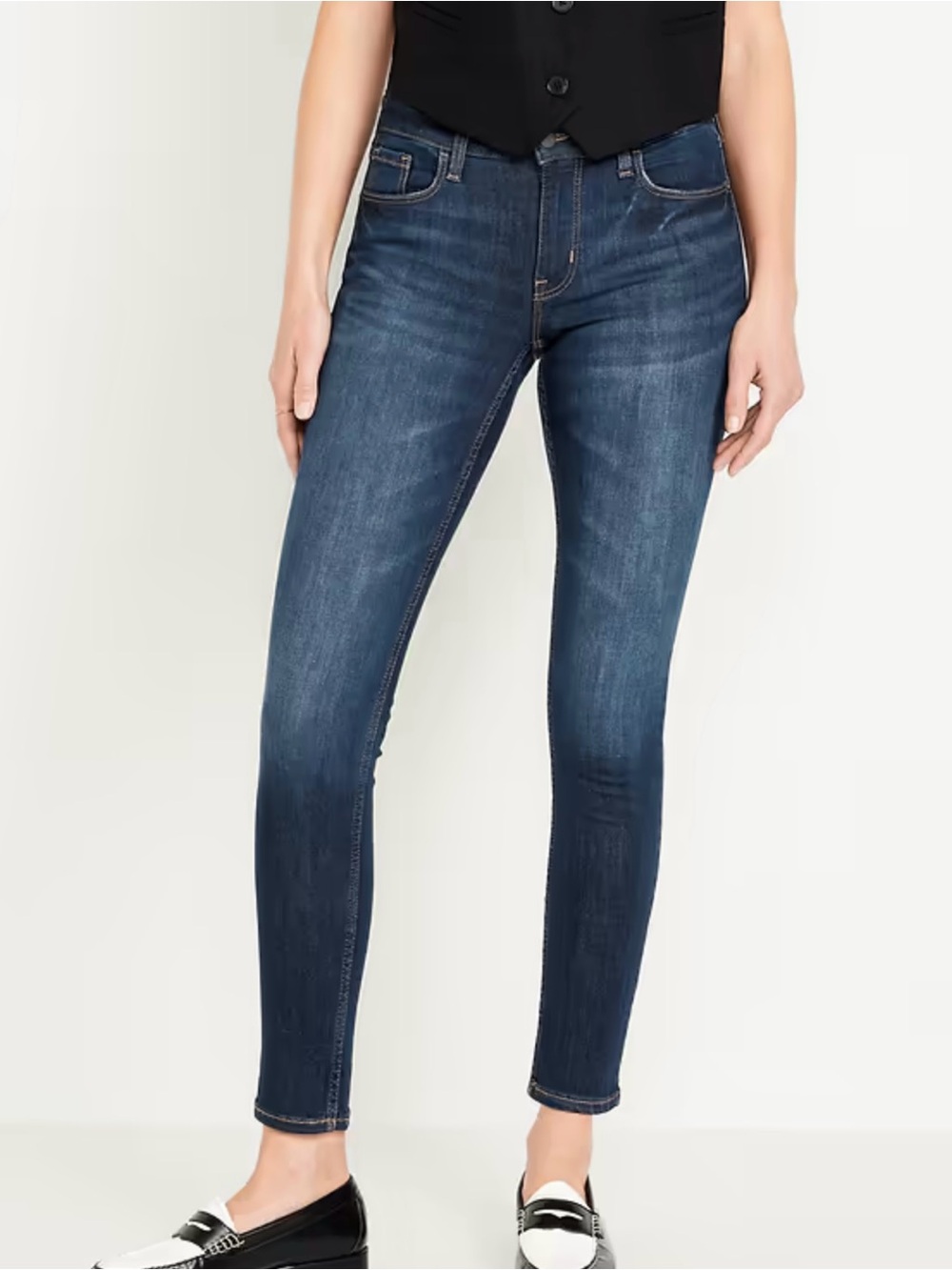 Old Navy Rock Star Dark Blue Women's Skinny Jeans Sz 4 Whiskering Mid Rise